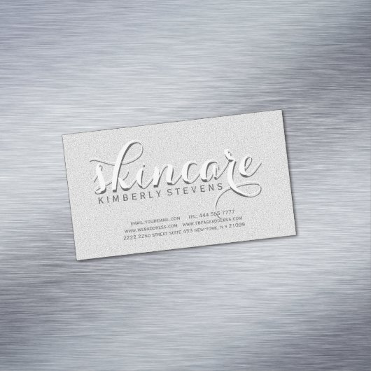 Faux grijs en wit glitter magnetisch visitekaartje (Voorbeeld)