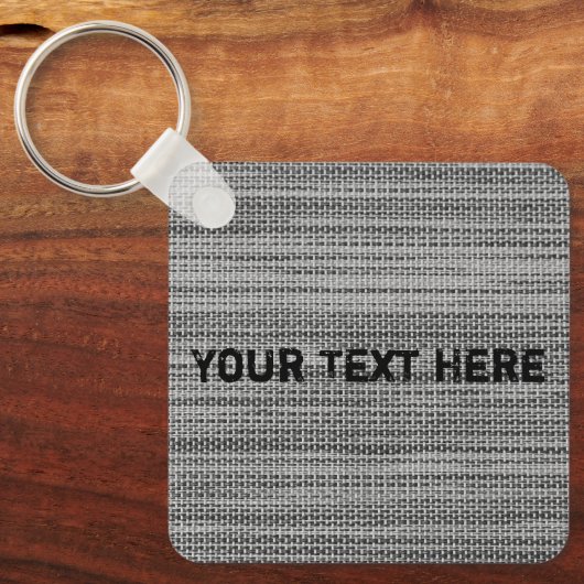 Faux grijze stof Sleutelhanger met aangepaste teks (Voorkant)
