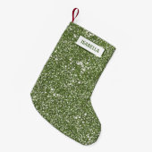 Faux groene glitter-textuur met aangepaste naam kleine kerstsok (Voorkant (Hangend))