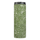 Faux groene glitter-textuur met aangepaste naam thermosbeker (Achterkant)