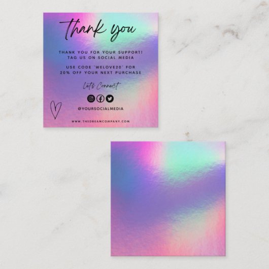 Faux Holo Media Insert Merci Mini Carte de visite (Devant / Derrière)