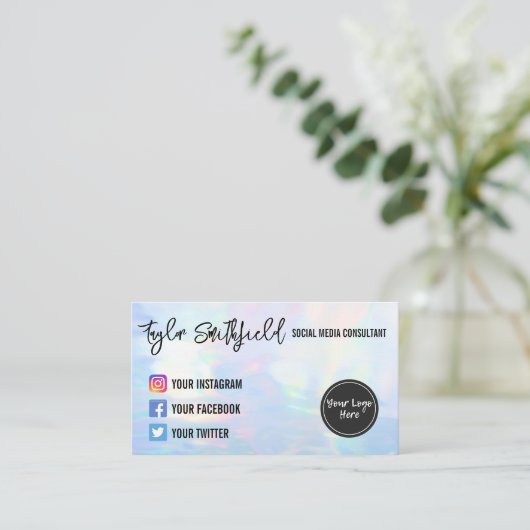 Faux Holo Social Media Visitekaartje (Staand voorkant)