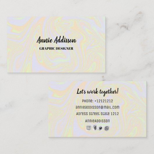 Faux holografisch effect textuur geel visitekaartje (Voorkant / Achterkant)