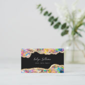 Faux holografische opaal op zwart visitekaartje (Staand voorkant)