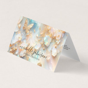 Faux Holografische Opal Moonstone Gouden Vlinder Visitekaartjes