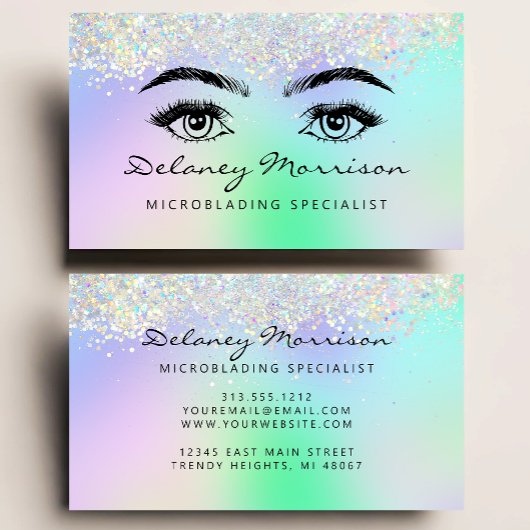 Faux Holographic Glitter Eyes Microblading Visitekaartje