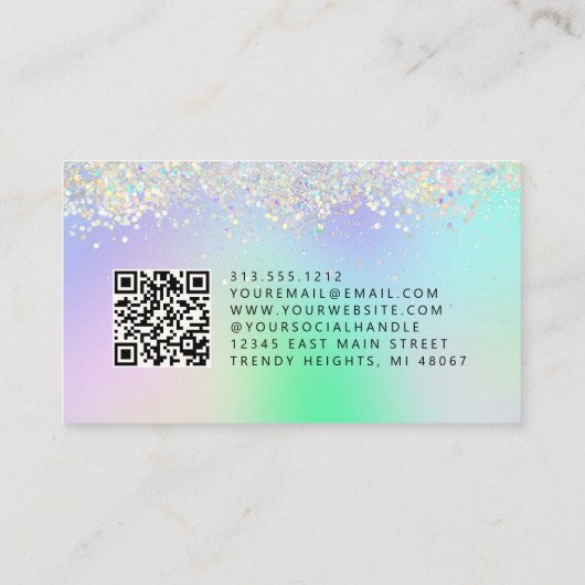 Faux Holographic Glitter Eyes QR Code Microblading Visitekaartje (Achterkant)