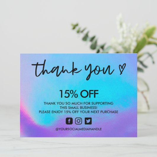 Faux Holographic Hartelijk dank Kaart (Staand voorkant)