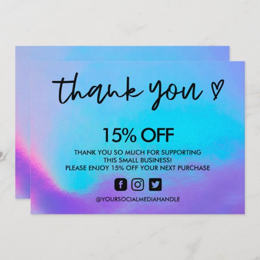 Faux Holographic Hartelijk dank Kaart (Voorkant / Achterkant)