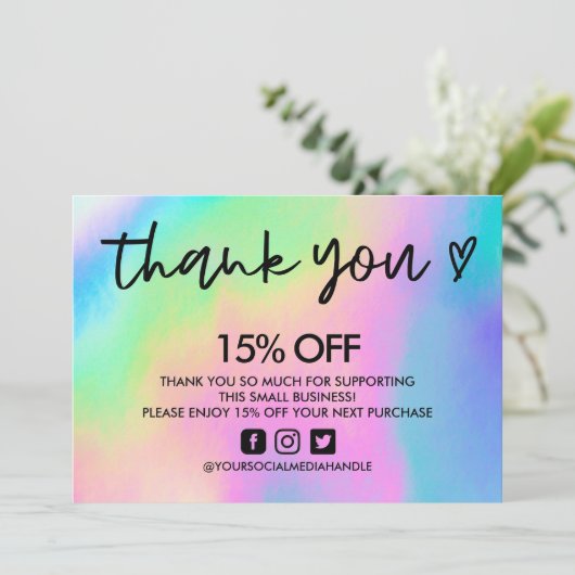 Faux Holographic Hartelijk dank voor mediuminvoege Kaart (Staand voorkant)