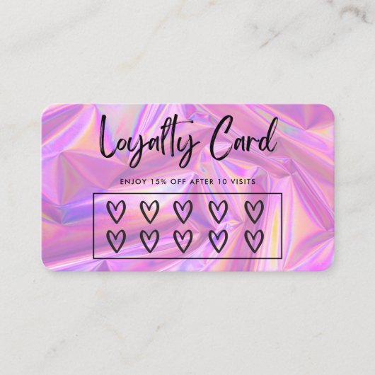 Faux Holographic Hearts Custom Loyalty Kaart Visitekaartje (Voorkant)