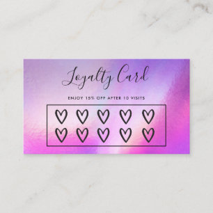 Faux Holographic Hearts Custom Loyalty Kaart Visitekaartje