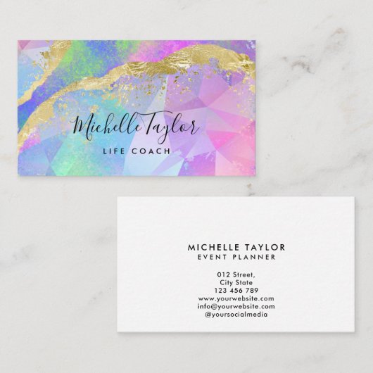faux holographic iridescent opal stone elegant visitekaartje (Voorkant / Achterkant)
