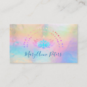 FAUX holographic rainbow pastelkleuren lotus logo Visitekaartje