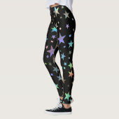 Faux Holographic Rainbow Stars Pattern Chic Black Leggings (Links)