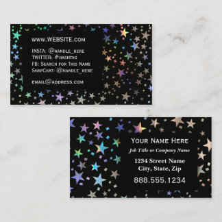 Faux Holographic Rainbow Stars Professional Black Visitekaartje
