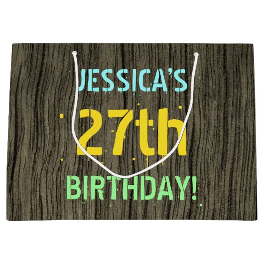 Faux Hood, Tekstverf, 27th Birthday + Naam Groot Cadeauzakje (Voorkant)