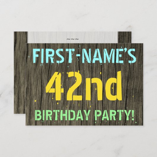 Faux Hood, Tekstverf, 42e verjaardag + Naam Kaart (Voorkant / Achterkant)