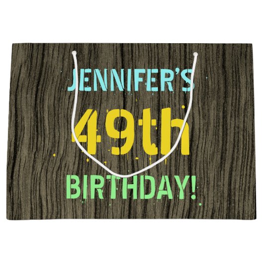 Faux Hood, Tekstverf, 49th Birthday + Naam Groot Cadeauzakje (Voorkant)