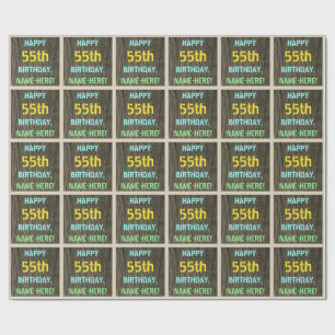 Faux Hood, Tekstverf, 55th Birthday + Naam Cadeaupapier