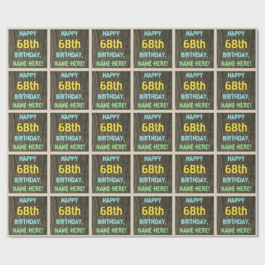 Faux Hood, Tekstverf, 68th Birthday + Naam Cadeaupapier (Vlak)