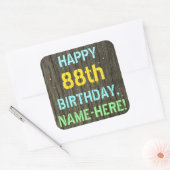 Faux Hood, Tekstverf, 88th Birthday + Naam Vierkante Sticker (Envelop)