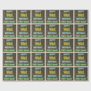 Faux Hood, Tekstverf, 91st Birthday + Naam Cadeaupapier