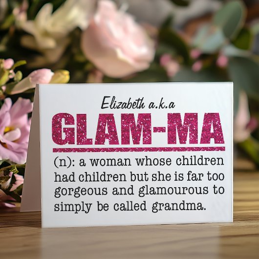 Faux Hot Pink Glitter Glam-Ma Kaart
