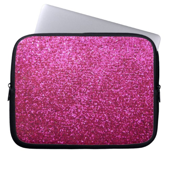 Faux Hot Pink Glitter Laptop Sleeve (Voorkant)