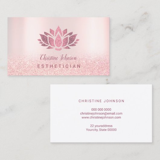 faux hot pink glitter lotus visitekaartje (Voorkant / Achterkant)