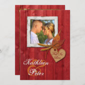 FAUX-hout, -bladeren, -hart, -FOTO-bruiloft Kaart (Voorkant / Achterkant)