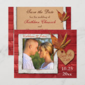 FAUX-hout, -bladeren, -hart, -FOTO-opslagdatum Save The Date (Voorkant / Achterkant)