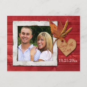 FAUX Hout, Bladeren, Hart Save the Date Post Kaart