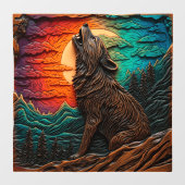 Faux Hout Carving Wolf Howling Mountain Forest Raamsticker (Vel)