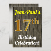 Faux hout, Faux goud 17e verjaardag viering Kaart (Voorkant / Achterkant)