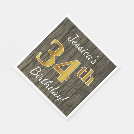 Faux hout, Faux goud 34e verjaardag + aangepaste n Servet (Hoek)