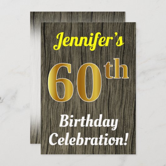 Faux hout, Faux goud 60ste verjaardag viering Kaart (Voorkant / Achterkant)
