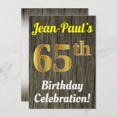 Faux hout, Faux goud 65ste verjaardag viering Kaart (Voorkant / Achterkant)