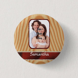 Faux hout foto sjabloon ronde button 3,2 cm