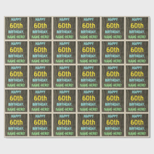 Faux hout, geschilderde tekst look, 60ste verjaard cadeaupapier