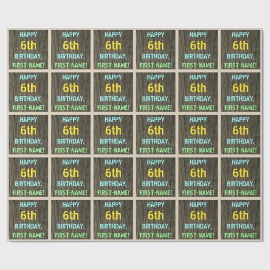 Faux Hout, Tekstverf, zes verjaardag, naam Cadeaupapier (Vlak)