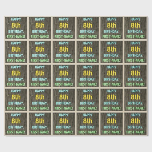 Faux Hout, Tekstvorm, 8th Birthday + Naam Cadeaupapier (Vlak)