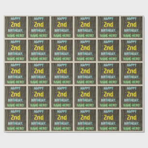 Faux hout, Tekstweergave, tweede verjaardag + naam Cadeaupapier