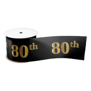 Faux/Imitatie Gold "80th" Evenementnummer (zwart) Lint