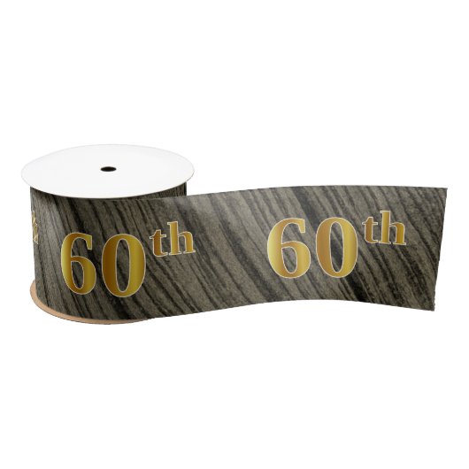 Faux/Imitatie Goud "60th" Evenementnummer (Rustiek Lint (Spoel)