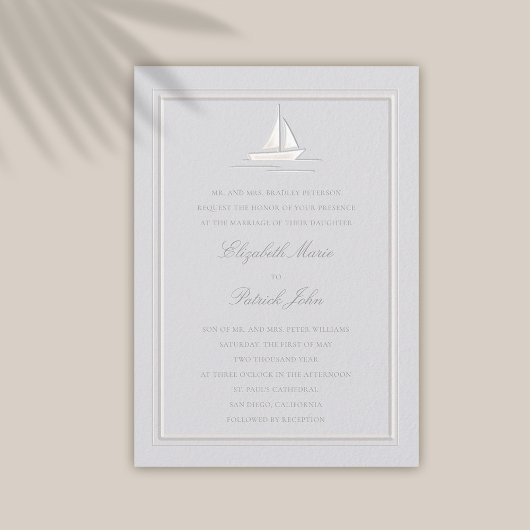 Faux in reliëf Lijst Boat Coastal Formal Wedding Kaart