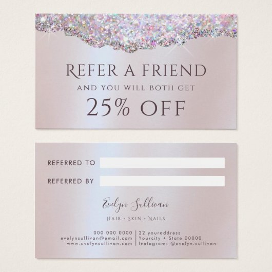 Faux iridescence rose feuille parties scintillant  (Devant & derrière)