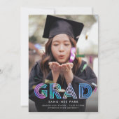 Faux Iridescent Retro Afstudeerder foto Afstudere Aankondiging (Voorkant)