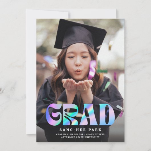  Faux Iridescent Retro Afstudeerder foto Afstudere Aankondiging (Voorkant)