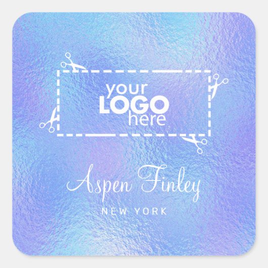 Faux iriserende Folie Elegante Logo Square Sticker (Voorkant)